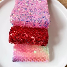 6cm7厘米渐变彩虹亮片鱼鳞带子织带DIY手工儿童蝴蝶结发夹材料配