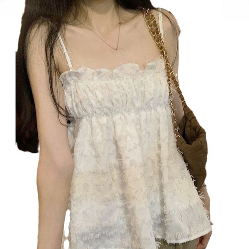 Retro tassel design camisole women's summer new style small fragrant style sweet short tube top trendy