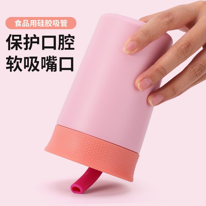 Vaso de Acero Inoxidable 304 Estilo owaIa, Mini Taza de Café Portátil, Vaso Aislado de Pequeña Capacidad con Pajita