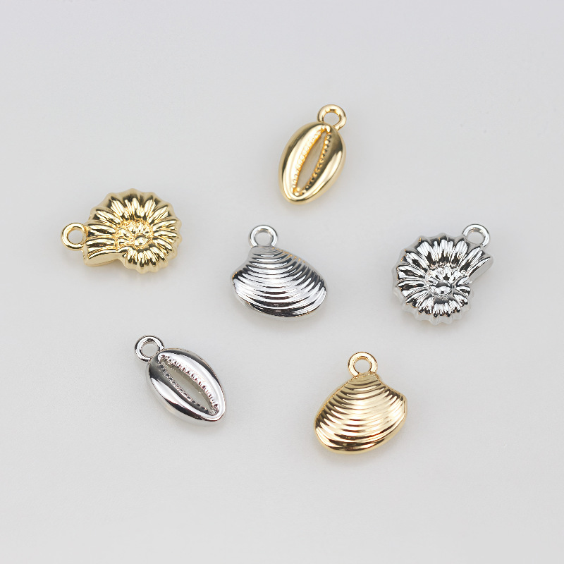 跨境金电镀diy贝壳海螺扇贝形状坠子配件配饰项链饰品吊坠