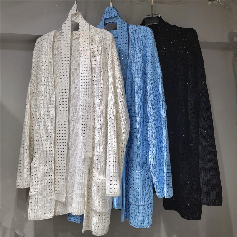 2024 otoño y invierno nuevo suéter abrigo ropa de mujer suelta viento perezoso industria pesada taladro caliente de moda de manga larga tendencia