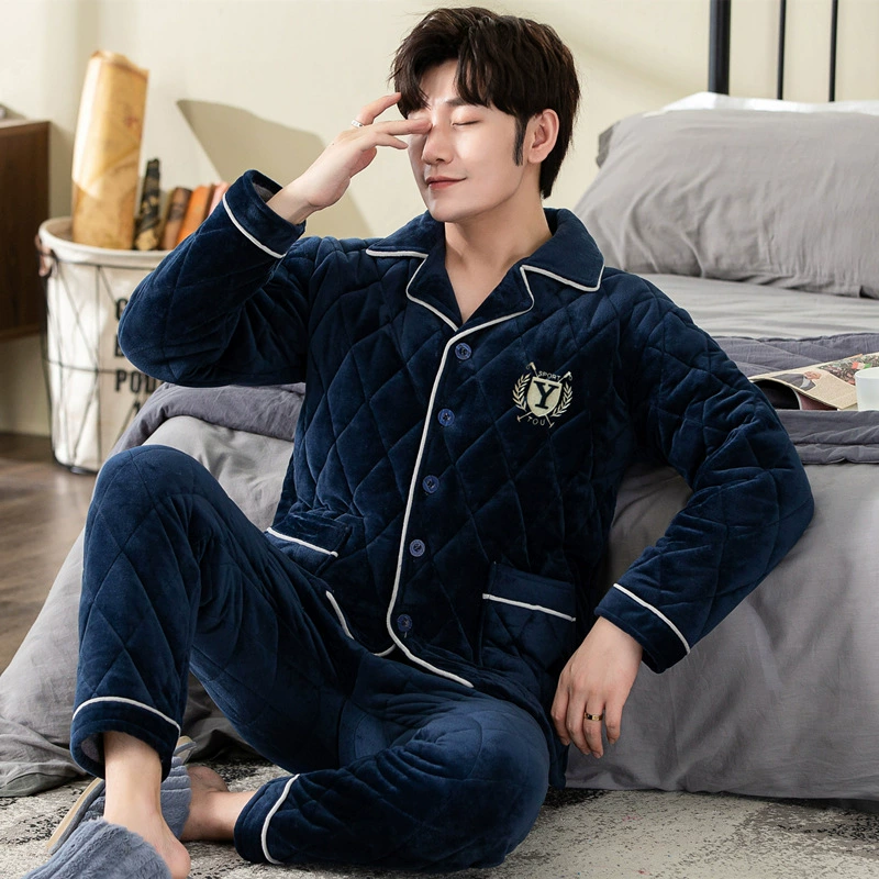 Demi-season quilted winter pijama, velvet keep warm flannel set thickened crystal, homewear