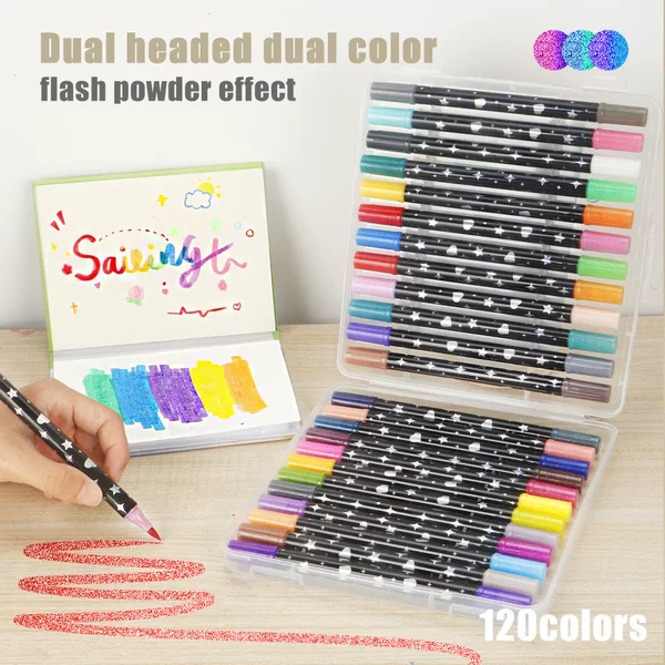 Amazon's Best-Selling Double-Ended Dual-Color Glitter Marker Pen, Fluorescent Marker Pen for Students' Drawing and Graffiti