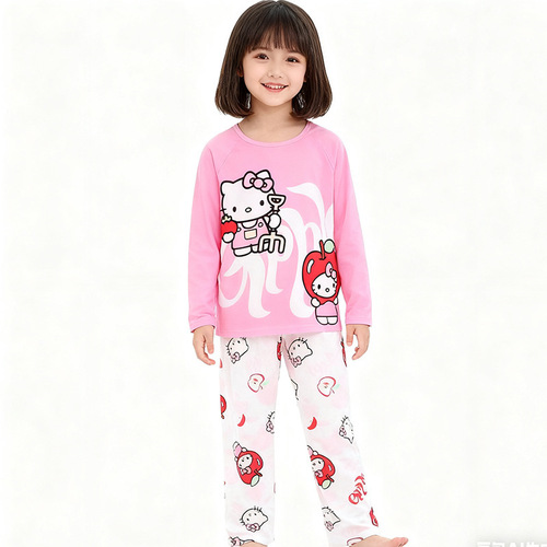 Children's Sleepwear Girls Spring and Autumn Season Children's Home Clothes Medium and Large Children Cartoon Summer Long Sleeve Long Pants Home Clothes Set