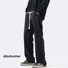 排扣冲锋裤男潮流ins宽松直筒裤子夏季潮牌韩版防风运动休闲长裤