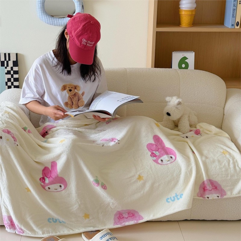 外贸ins卡通少女风双面牛奶绒毛毯秋冬加厚多功能午休空调盖毯子|undefined