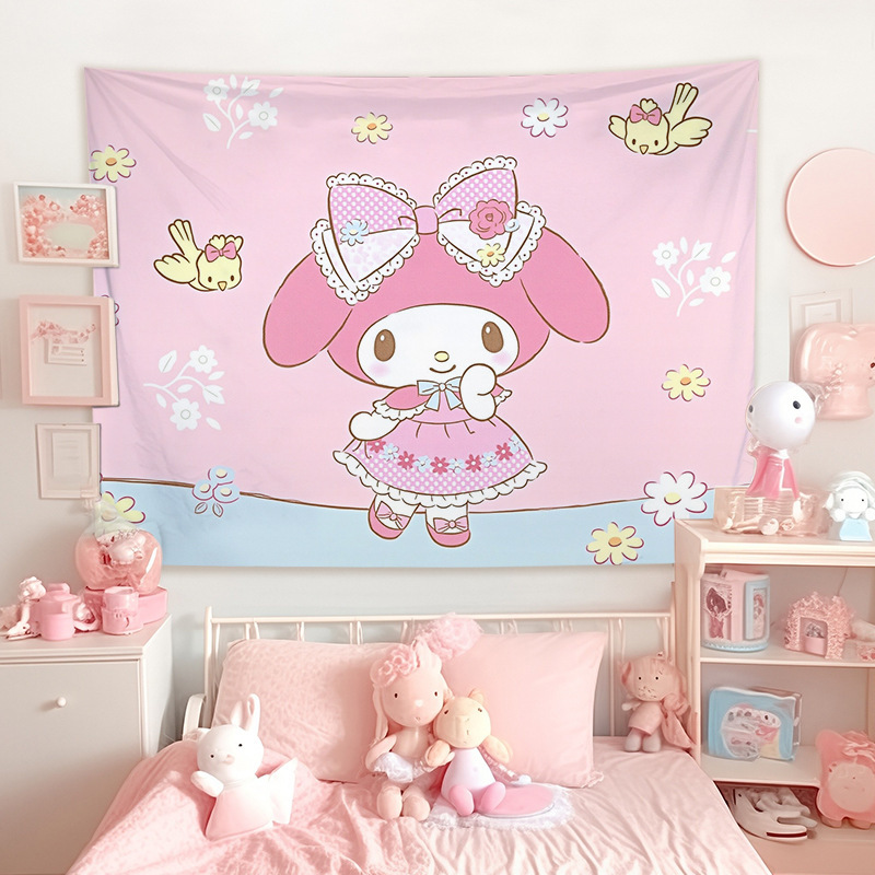 サンリオぬいぐるみクロミキティ猫部屋隠し装饰布寮かわいい少女心挂け毛布壁布|undefined