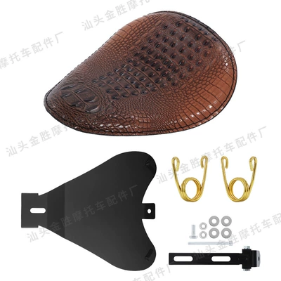 Motorcycle cushion – Harley Xl1200 X48 72 883 - crocodile-leather-brown-cushion-v-shaped-spring-gold-bracket