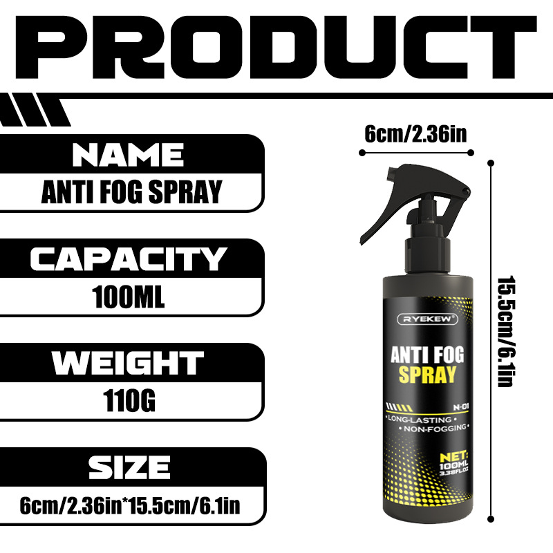 Ryekew Long-Lasting Anti-Fog Spray for Car Glass and Helmet, Windshield Anti-Fog Spray