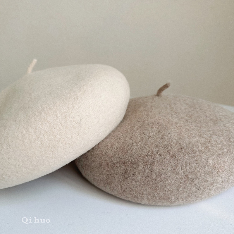 子供秋冬高品質レトロオーストラリアウールベレー帽洋気赤ちゃん画家帽保温凹形帽子|undefined