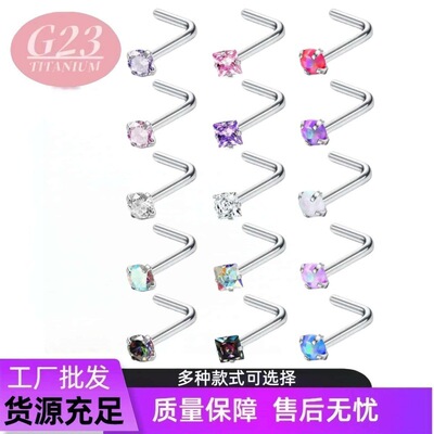 Manufactor wholesale Cross border 16 Stainless steel Four claws zircon Nose nail 57 L rod Bihuan Ornament puncture Jewelry