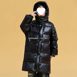 儿童羽绒服纯黑色冬季新款加厚男女中大童保暖洋气鸭绒外套亲子装