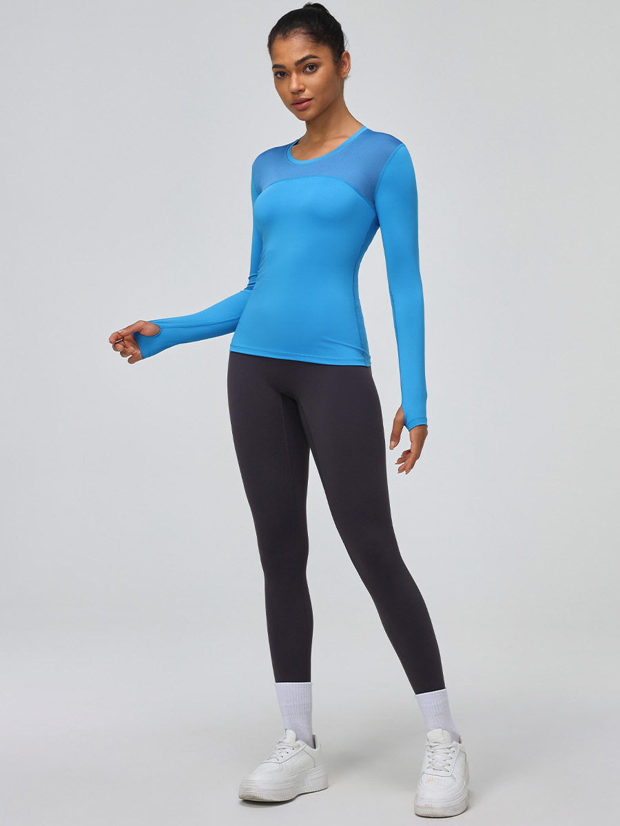 Women's tight PRO Fitness running yoga sports T-shirt sweat-wicking quick-drying mesh stitching stretch long sleeve 2029