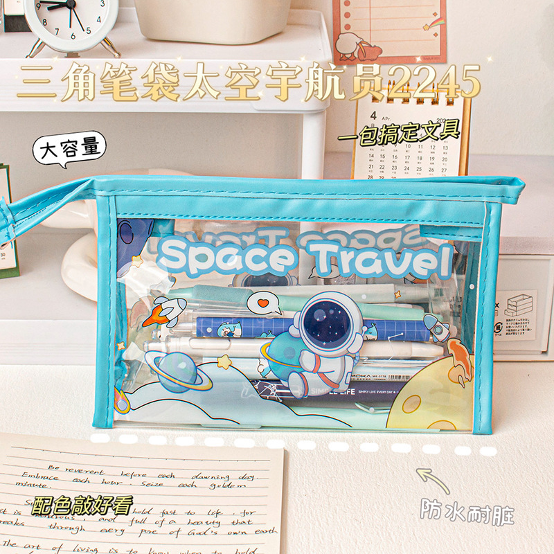 Estuche transparente para lápices con gran atractivo estético para estudiantes de primaria, niñas y niños; lindo estuche para lápices para jardín de infantes; bolsa de almacenamiento con dibujos animados.