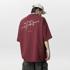 レトロ半袖Tシャツメンズ25サマースタイルアメリカンレタープリント半袖トレンドブランドルーズカップルTシャツ