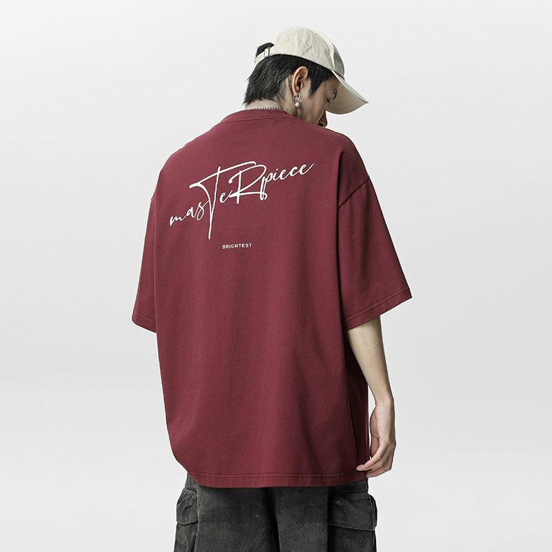 Retro Cotton Short-Sleeved T-Shirt for Men 25 Summer Style American Letter Print Half-Sleeved Trendy Brand Loose Couple T-Shirt