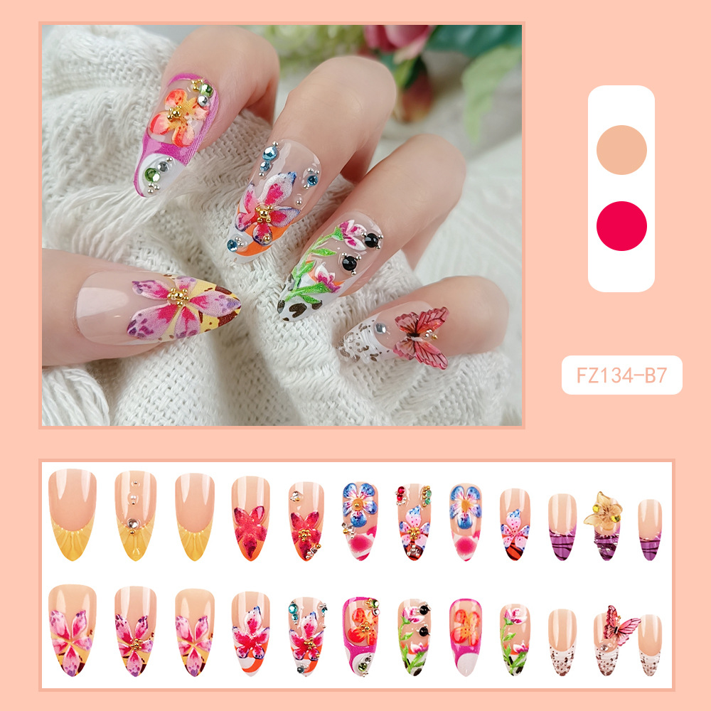 Uñas postizas 3D estéreo blanqueadoras, muy vendidas, piezas de arte de uñas portátiles transfronterizas, pegatinas de uñas sencillas con un toque de alta gama, venta al por mayor