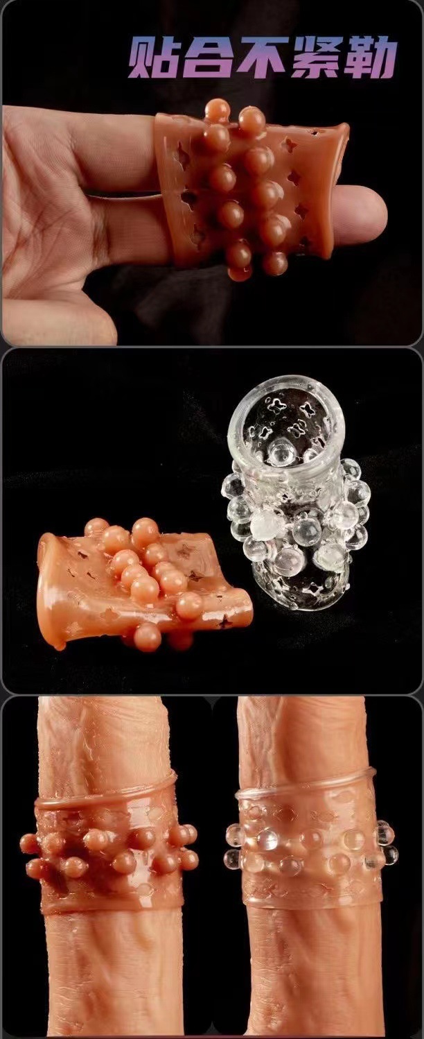 Double-Row Bead Silicone Penis Ring, Soft Textured Adult Sleeve Ring — detail image 3