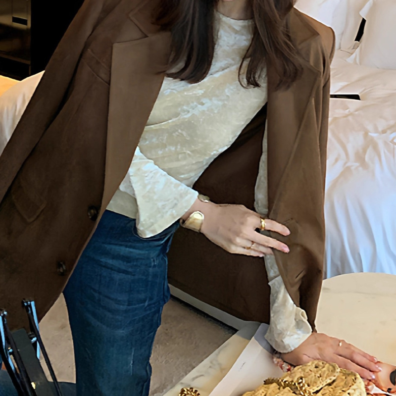 2025法式名媛时髦老钱风复古质感轻奢休闲宽松西装外套女高级质感|undefined