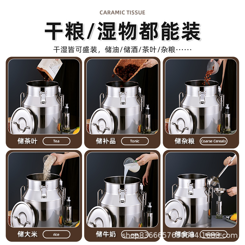 Tanque sellado de acero inoxidable extra grueso 304, barril de aceite, tanque de leche, barril de almacenamiento de cocina, barril de vino de transporte, barril de espuma de grado alimenticio