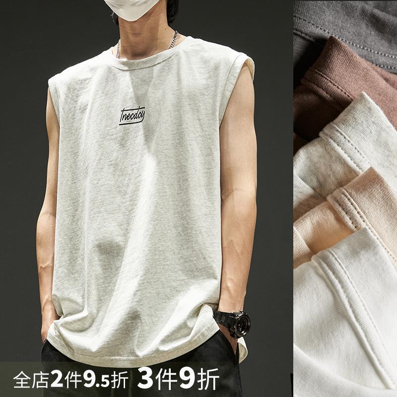 Sleeveless T-shirt Men's Summer Thin Japanese Style Simple Letter Loose Waistcoat Sports Outer Wear Cut Sleeve Vest ins12