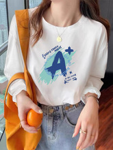 白色纯棉女装长袖t恤韩版圆领打底衫大码休闲秋季230g女式T恤上衣