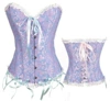 There are flowers and lace and lake blue flowers.