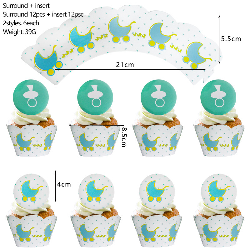 儿童宝宝周岁生日婴儿车纸杯甜品蛋糕围边蛋糕插牌套装派对装饰