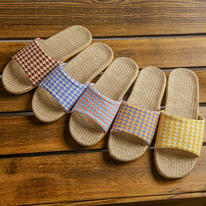 New Couple Linen Slippers Women's Summer Home Wooden Floor Thick Bottom Comfortable Household Sandals and Slippers Men's Summer Outer Wear