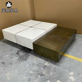 轻奢不锈钢五金组合茶几田字格造型茶几客厅创意豪宅家用高端茶几