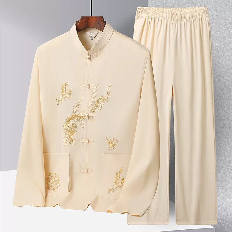 Тан костюм среднего и пожилого отца рубашка среднего и пожилого возраста костюм дедушка весной и летом