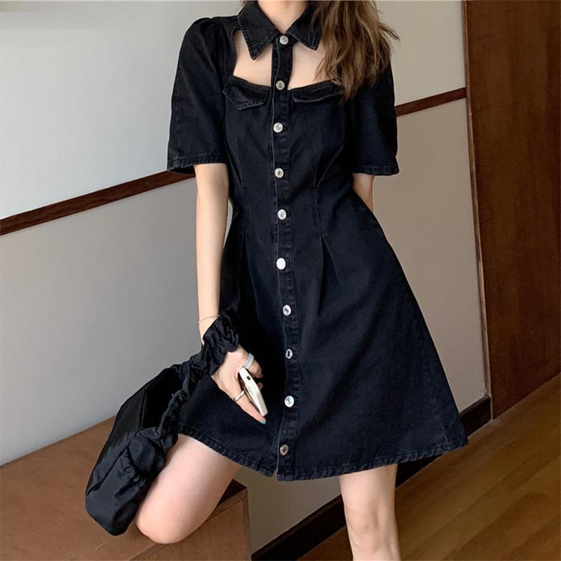 cowboy Siamese skirt mm Large Women's wear Summer wear Fashionable Single breasted Sense of design Show thin Dress children