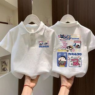 Cotton Kidsren's Polo New Style Short-Sleeved Summer Printed Handsome Summer T-Shirt Baby Tops for Boys and Girls