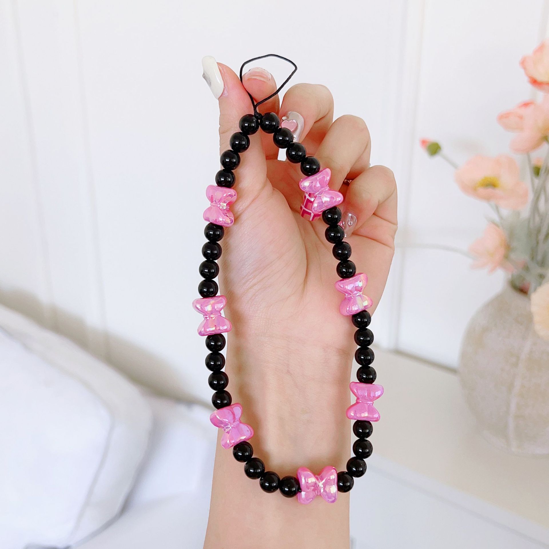 Thousands of optional cross-border hot new love beaded bow mobile phone chain mobile phone case key chain lanyard pendant