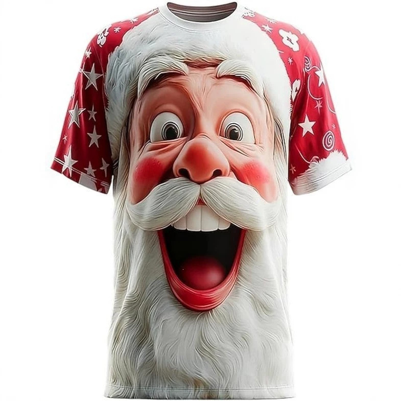 Amazon independent site 3D printed summer short-sleeve T-shirt for Christmas Eve and Christmas, loose casual T-shirt for men and women