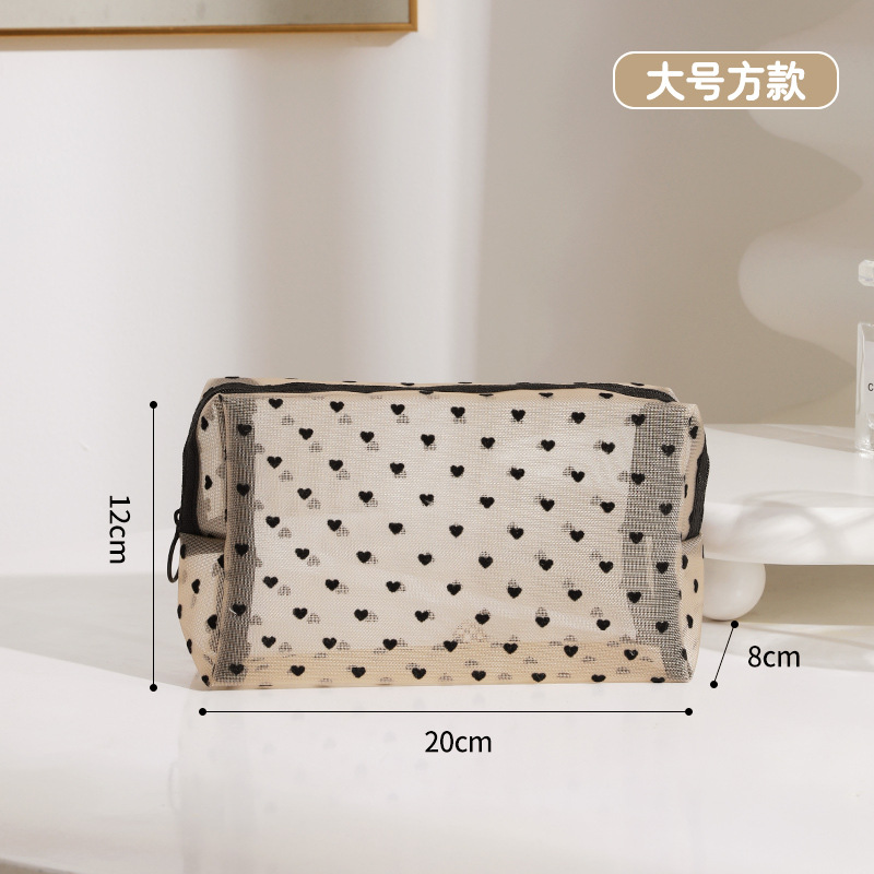 Bolsa de cosméticos de malla flocada, bolsa de maquillaje de lápiz labial portátil, bolsa de almacenamiento de viaje de gran capacidad, bolsa de lavado ampliada