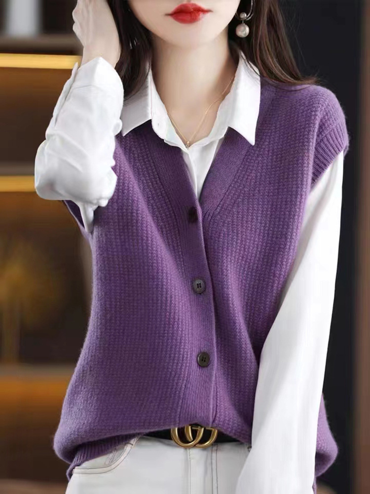 2024 primavera y otoño nuevo retro con cuello en V Chaleco de punto suelta desgaste exterior overwear chaleco suéter de las mujeres