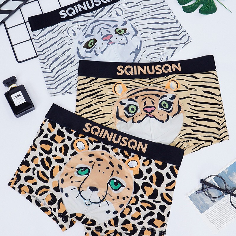 Sqinusqn Cute Cartoon Men's Underwear Tiger Briefs Leopard Boxer Shorts 3D Three-Dimensional Boxer Briefs