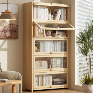 Bookshelf Floor Storage Rack Vertical Rack Integrated Wall Children's Reading Rack with Cabinet Door Solid Wood Bookcase Storage Cabinet Integrated