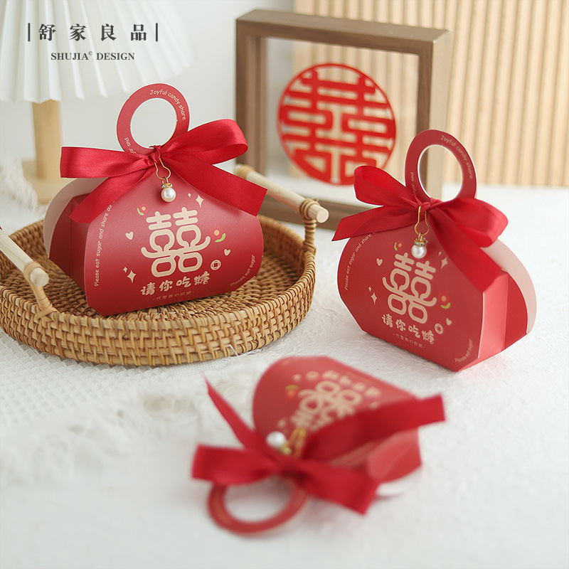 中式喜糖盒大喜日子手提生日满月结婚手提喜糖袋小清新纸盒空盒