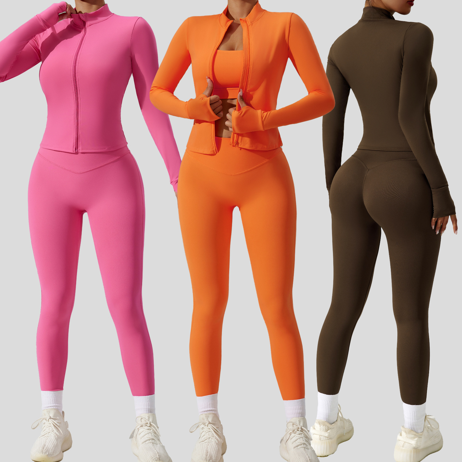 Amazon New Tight Sportswear suit Women's Quick-drying Breathable Fitness Suit Three-piece Cardigan Yoga Suit suit