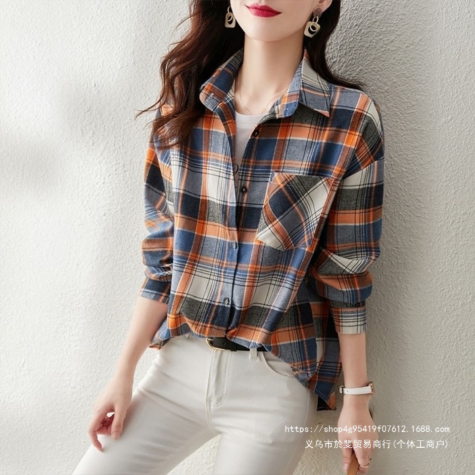 2026 Early Autumn New Korean Style Long-Sleeved Plaid Women's Shirt, Fashionable, Stylish, Youthful Design, High-End Top