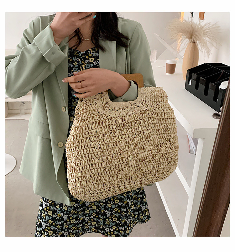 567g Weight Zipper Closure Type Top Handle Strap Type Straw Bag Bags Type Holiday Occasion Straw Material Solid Color Pattern All Seasons Season Women's Gender Vacation Style Oval Shape Khaki, Beige Color Large Size Large Straw Straw Bag Shoulder Bags 3