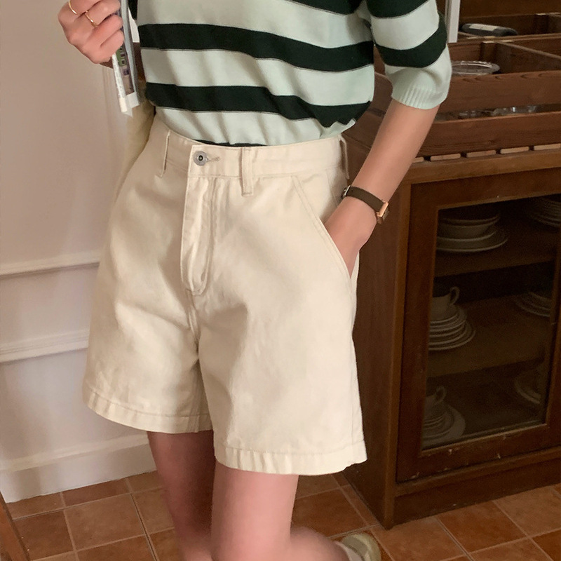 All-match Denim Shorts Women's 2025 New Ins Fashionable Brand Washed Old Straight Japanese Style Vintage Tooling Shorts