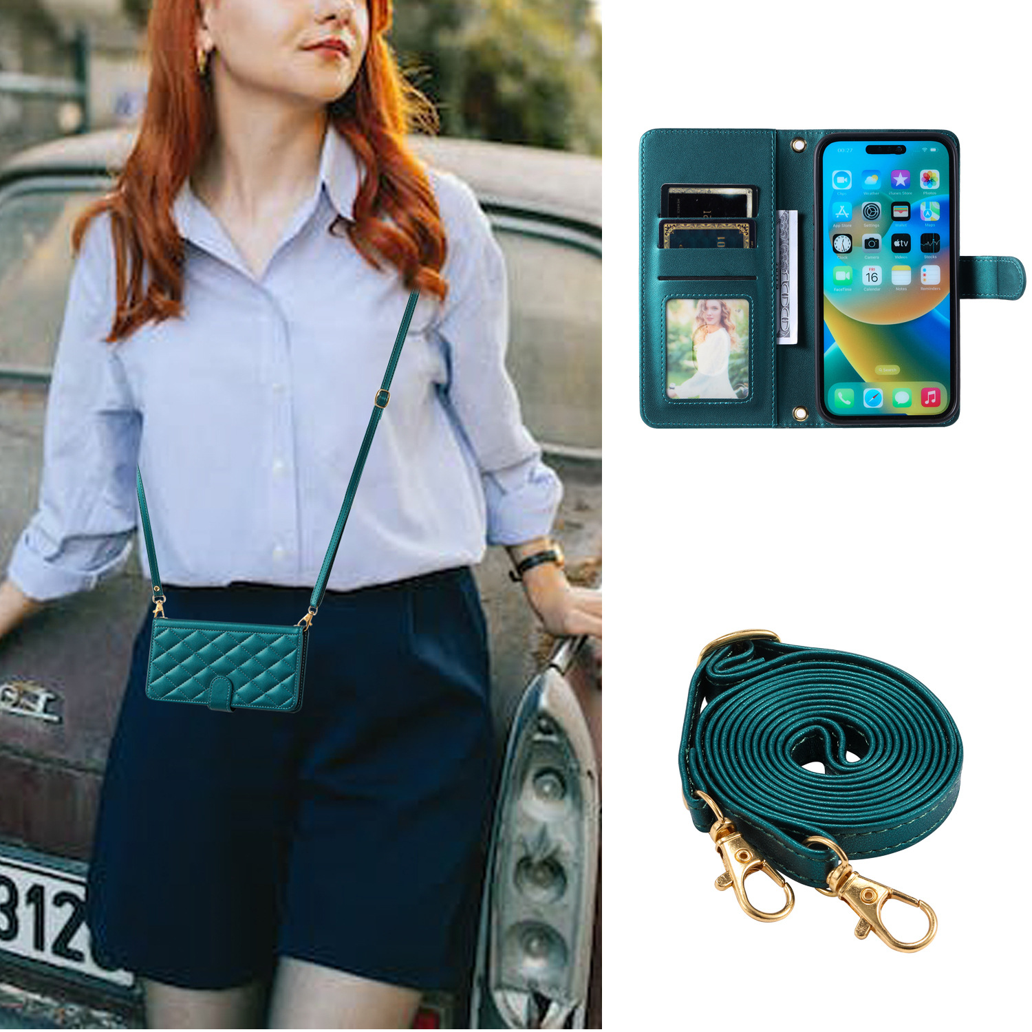 Phone Case With Card Holder And Crossbody Strap For Iphone 15 Pro Max_voghion.com