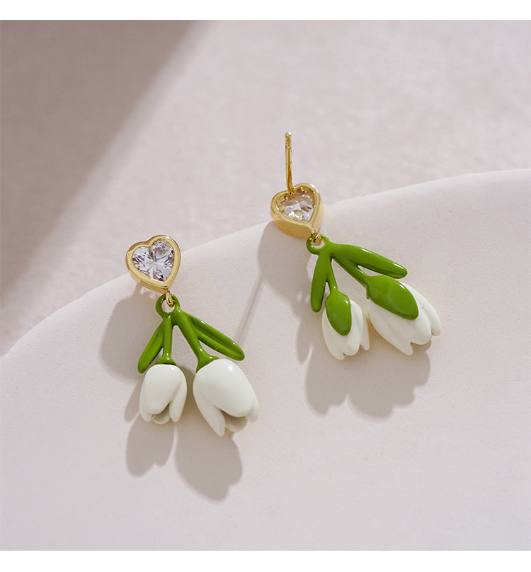 1 Pair Sweet Simple Style Heart Shape Flower Stoving Varnish Inlay Alloy Rhinestones Drop Earrings display picture 9