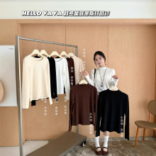 HELLOVAVA秋冬暖肤慕斯打底衫女秋冬中高领叠穿纯色百搭圆领上衣