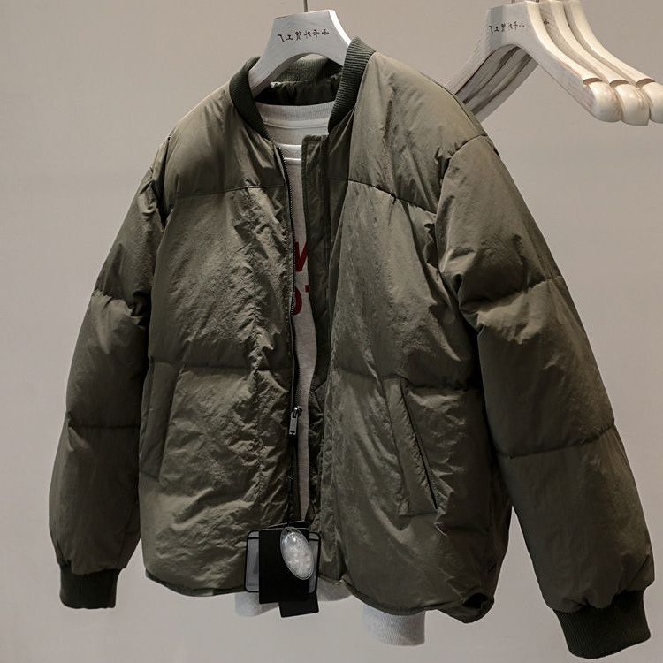 2025年秋冬时尚新款保暖棉服女宽松纯色棒球服领慵懒风面包服外套|undefined