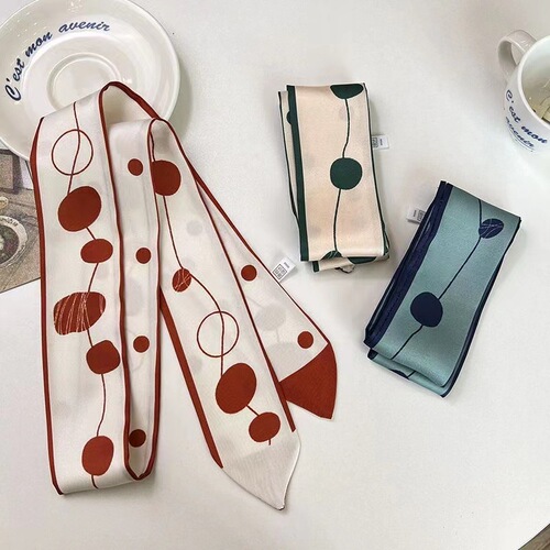 Summer new long strip versatile solid color tie bag Internet celebrity new decorative angled scarf Korean version female polka dot small silk scarf