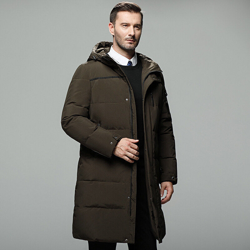 Winter New Product Thickened Hooded Down Coat for Men's Youth White Duck Down Warm Mid Length Coat_voghion.com